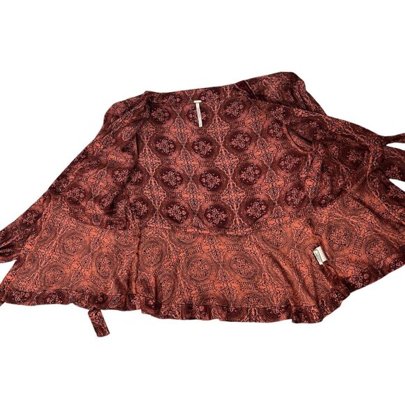 Free People Top Coral Uptown Bell Sleeve Tiered Vneck Blouse Small Size - Picture 14 of 15